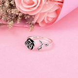 Rose Flower Rings S925 Sterling Silver Adjustable Wrap Open Cuff Ring For Women