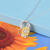 S925 Sterling Silver Yellow Enamel Sunflower Pendant Necklace