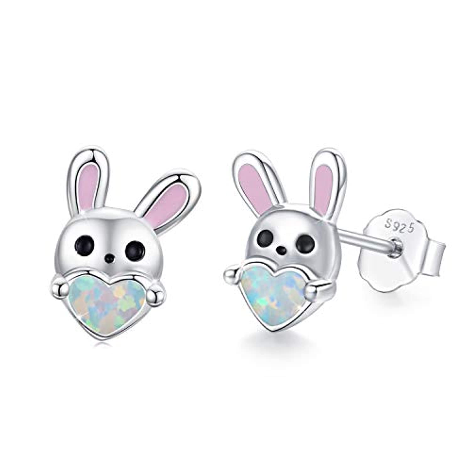  Silver Opal Bunny Stud Earrings 