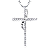  Silver Cubic Zirconia Twist Cross Pendant Necklace