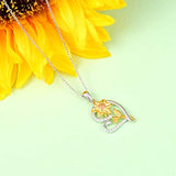 Sterling Silver You are My Sunshine Sunflower Love Heart Pendant Necklace for Mom for Women