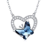 Silver Crystal Butterfly Heart Pendant Necklace