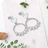 925 Sterling Silver  White Opal  Heart CZ Dangle Drop Earrings for Women