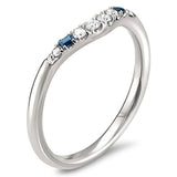 14k White Gold Blue Sapphire Baguette & Round Natural Diamond Curved in Wedding Band Ring For Lovers(1/7 cttw, H-I, SI2-I1)