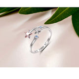 925 Sterling Silver Adjustable Rose Gold Plating Star Open Ring With Black Engrave I Love You