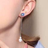  Silver Pearl Cubic Zirconia Drop Earrings 