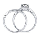 Rhodium Plated Sterling Silver Cushion Cut Cubic Zirconia CZ Solitaire Engagement Wedding Ring Set