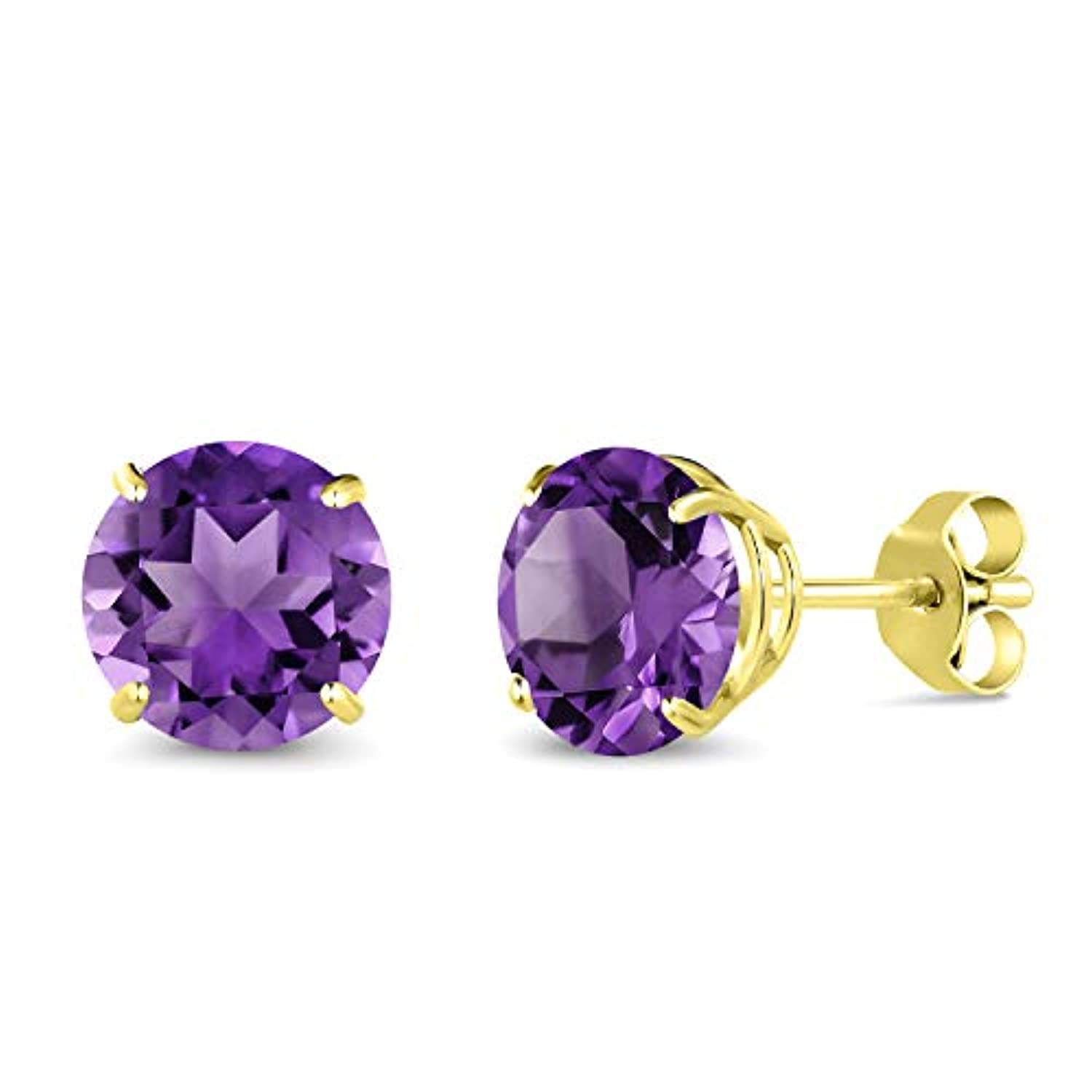14K Gold Purple Amethyst  Stud Earrings For Women