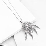 Dream Catcher Necklace for Women,  Sterling Silver Owl Pendant with Feather and Cubic Zirconia, Oxidized Technology Special Effect - Lucky Amulet Jewelry Gift Ideas