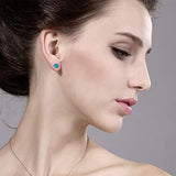 14K  Gold Set with Round Blue Topaz Stud Earrings