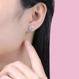 White Gold Plated 925 Sterling Silver Moissanite Classic Halo Stud  Earrings  for Women Jewelry