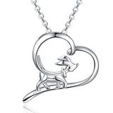  Silver Cute Dog Puppy Heart Shape Necklace