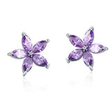  Silver Purple Flower Stud Earrings 