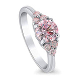 Rhodium Plated Sterling Silver Solitaire Promise Engagement Ring Made with Swarovski Zirconia Morganite Color Round