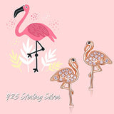 Rose Gold Flamingo Earrings for Women Teen 925 Sterling Silver Cute Hypoallergenic Stud Earrings for Sensitive Ear Flamingo Gifts for Women