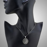 925 Sterling Silver Flower of Life Mandala 27 mm Round Circle Charm Pendant Necklace, 18 inches
