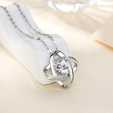 S925 Sterling Silver Celtic Knot Necklace Romantic Love Heart Shape CZ Stone Pendant