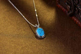 Sterling Silver Created Turquoise Oval Pendant Necklace Fine Jewelry Gifts
