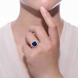 Rhodium Plated Sterling Silver Simulated Blue Sapphire Cushion Cut Cubic Zirconia CZ Statement Halo Cocktail Fashion Right Hand Ring