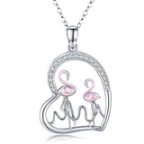 Silver Flamingo Animal Jewelry Heart Pendant Necklace