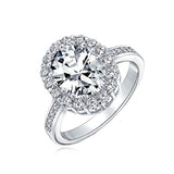 Vintage Style 4CT Oval Pave Halo Cubic Zirconia CZ Promise Engagement Ring For Women 925 Sterling Silver