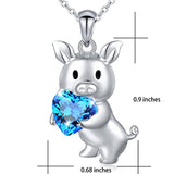 925 Sterling Silver Blue/pink Heart Pig Cute Animal Jewelry Cubic Zirconia Love Heart Pendant Necklace for Women