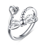 Silver Dragonfly with Open Heart Ring  Animal Rings