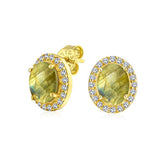 2.3CT Pave CZ Halo Created Gemstones Oval Stud Earrings Women Sterling Silver