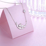 925 Sterling Silver Cute Animal Moon Pendant Necklace for Women Birthday Jewelry Gifts