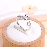 S925 Sterling Silver Adjustable Cat and Heart Rings Jewelry Gift for Women