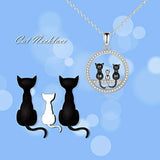 Cat Necklaces 925 Sterling Silver Three Cute Black Cat Pendant Cat On Moon Jewelry Cat Gifts for Mother