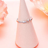 S925 Sterling Silver Adjustable Cat and heart Rings Jewelry Gift for Women