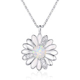 Silver Cubic Zirconia Opal Blossom Daisy Pendant Necklace