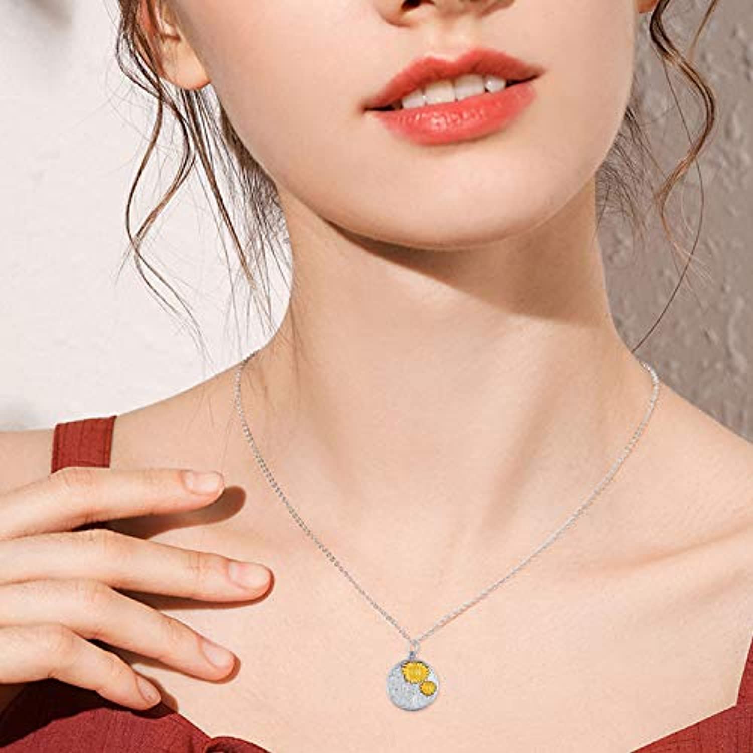 Sunflower Disc Necklace You Are My Sunshine S925 Sterling Silver 14K Gold Plated Wedding Jewelry for Women
