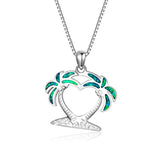  Silver opal stone  Palm Tree Pendant Necklace