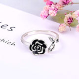 Rose Flower Rings S925 Sterling Silver Adjustable Wrap Open Cuff Ring For Women