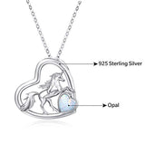 Horse Necklace For Women 925 Sterling Silver Opal Heart Pendant Necklace Good Luck Jewelry Gift