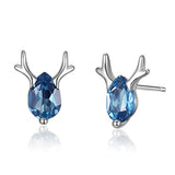 Silver Blue Topaz Buckhorn Stud Earrings 