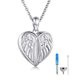 Silver Heart Angel Wings Cremation Jewelry Pendant Keepsake Urn Necklace