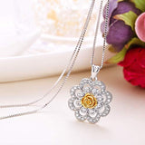 925 Sterling Silver CZ Blooming Rose Flower Petal Elegant Banquet Bride Pendant Necklace
