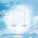 S925 Sterling Silver Threader Earrings for Women - Hypoallergenic Dragonfly Long Chain Dangle earring Birthday Jewelry Gifts