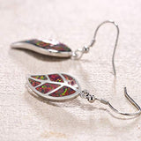 October Birthstone 925 Sterling Silver Leaf Dangle Earrings Created Opal Drop Hook Earrings with CZ Cubic Zirconia Fine Jewelry for Women Girls