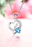 Fine Jewelry for Women Sterling Sliver Blue Topaz Natural Gemstone Love Heart Pendant Necklace