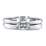Rhodium Plated Sterling Silver Cushion Cut Cubic Zirconia CZ Solitaire Engagement Wedding Ring Set