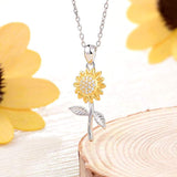 925 Sterling Silver Heart Sunflower Pendant Necklace - You are My Sunshine Jewelry Gift for Women Girls