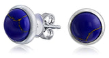 Simple Gemstone Bezel Set Round Dome Button Stud Earrings For Women 925 Sterling Silver