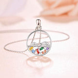 Silver 925 with Colorful Cubic Zirconia CZ Round Circle Pendant Necklace 
