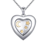 S925 Sterling Silver Heart Stars Moon Pendant Necklace