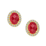 2.3CT Pave CZ Halo Created Gemstones Oval Stud Earrings Women 14K Gold Plated Sterling Silver
