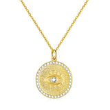  Silver Evil Eye in textured disc Pendant Necklace 